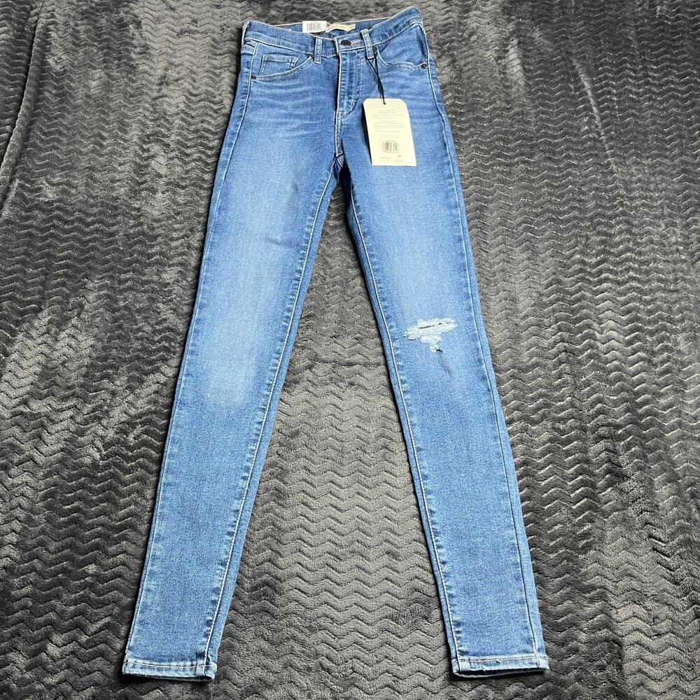 Levis Mile High Super Skinny Jeans Womens 24 Blue Hyperstretch Distressed NWT